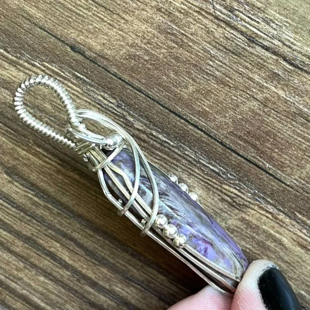 NEW Dark Purple *Charoite* Pendant | Silver Wrapped | Stone of Transformation - Picture 8 of 9